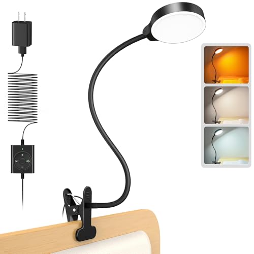Glocusent 5W Clip on Light, 3 Colors & 5 Brightness Reading Light for Bed - color: Black