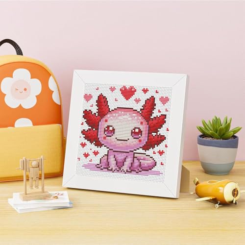 VIGEGU Salamander Stamped Cross Stitch Kits for Adult Beginner with Frame - color: Lizard