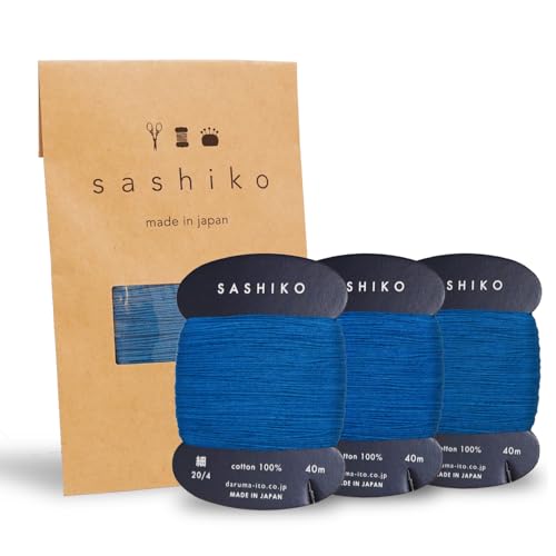 DARUMA Sashiko Thread Card Rolls Set of 3 (43.7 Yards x3) - Sewing & Embroidery, Includes Instruction Manual and Gift Packaging (Thin, Blue) - color: Blue, style: Thin