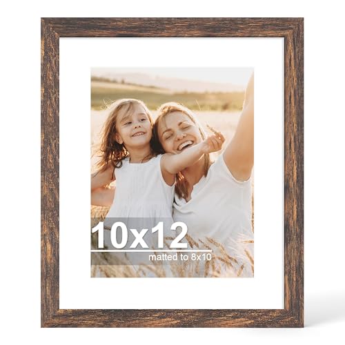 Hongkee 10x12 Picture Frame with Real Glass Wood Frame, 1 Pack (Mat 8x10) - color: Rustic Brown, size: 10X12 in