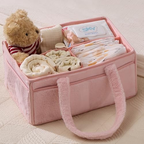 luxury little Soft Baby Diaper Caddy Organizer, Nursery Storage Basket with Removable Divider, Portable Baby Diapers Basket, Gifts for New Parent, Baby Shower (Light Pink) - color: Light Pink