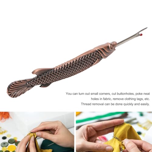 Keenso Multifunctional Sewing Seam Ripper Retro Zinc Alloy and Steel Scissor Tool for Fabric Cutting and Tag Removal, for Needlework Enthusiasts (Red Bronze) - color: Red Bronze