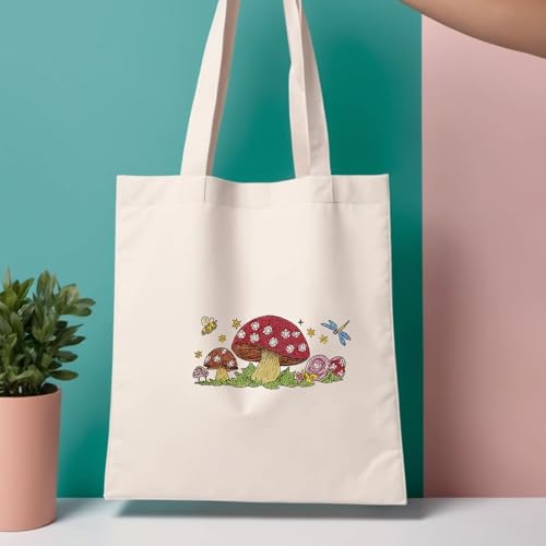 ORIGACH 4 Sheets Large Water Soluble Embroidery Patterns Stabilizers - Pre-Printed Mushroom, Moon, Star & Flower Hand Sewing Stabilizers- Stick & Stitch Embroidery Patterns for Hand Sewing Beginner - color: Mushroom Moon Star & Flower