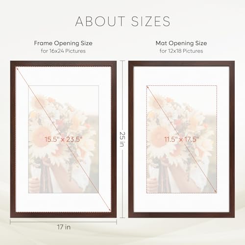 Golden State Art 16x24 Brown Picture Frame Mat for 12x18 Real Glass - color: Walnut, size: 16x24