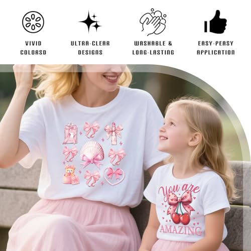 Dazoratix Bow Iron on Transfers - 20 Sheets Cute Pink Ready to Press Coquete Girly Cherry Heat Transfer DTF Stickers Patches Vinyl Appliques Decals Women Girl T Shirts Clothes Bag Decoration DIY Craft - style: Bow
