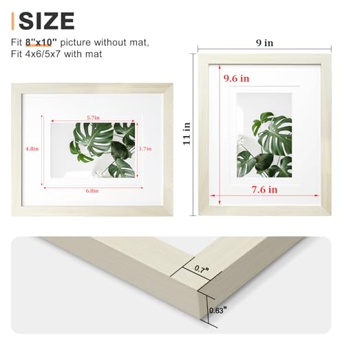 Egofine 8x10 Picture Frame Made of Solid Wood with Plexiglass, Display Pictures 4x6/5x7 with Mat or 8x10 Without Mat for Tabletop and Wall Mounting, Beige - color: Beige, size: 8x10