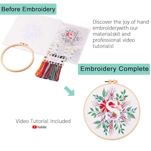 Harimau Letter Pattern S Embroidery Kit for Adult Beginners, Complete Starter Pack with 1 Hoop, Needles, Instruction Guide & Embroidery Stitch Video Tutorials - color: S