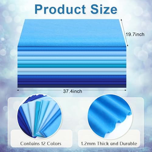 WILLBOND 12 Pcs Large Felt Sheets 37 x 20 Inch 1.2 mm Blue Series - color: Blue Series, size: 37 x 20 Inch