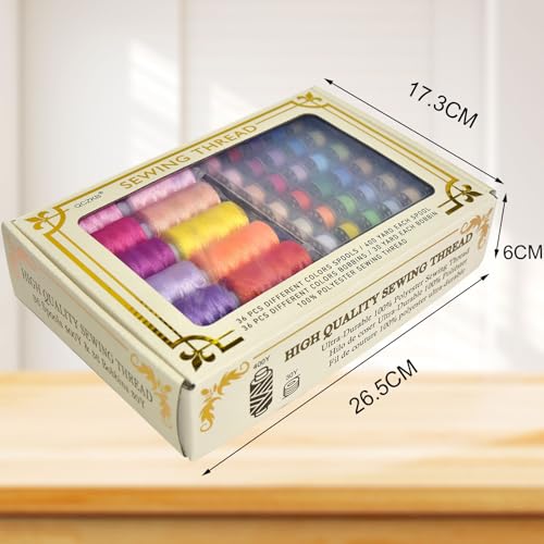 72Pcs 36 Colors Prewound Metal Bobbins and 36 Colors Sewing Thread Spools for Hand & Machine Sewing, Emergency and Travel, DIY and Home - color: rainbow color