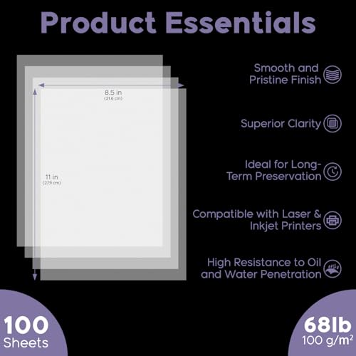 SuFly Vellum Paper 8.5" x 11", Thick Tracing Paper, 100-Sheets 68lb/100gsm - size: 8.5" x 11", 100 Pack