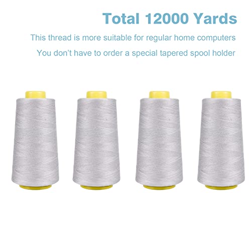 Gray Serger Thread, All-Purpose Thread for Sewing, Polyester, 4 Cones of 3000 Yards Each Spool for Sewing Machine - color: 4 gray