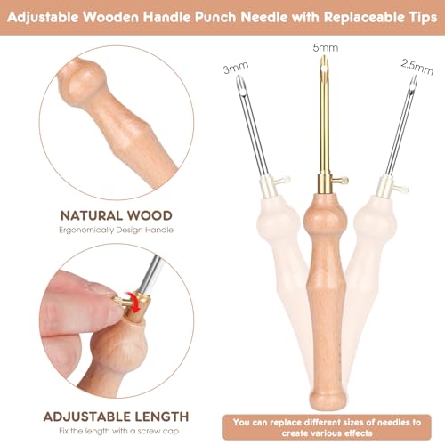 MSDADA 21PC Punch Needle Kit, Adjustable Punch Needle Tool, Wooden Handle Embroidery Pen Kits, Hoops, Cloth, Punch Needle Set Adults Beginner for DIY Craft, Perfect for Decoration and Gifts（Pink） - color: Pink