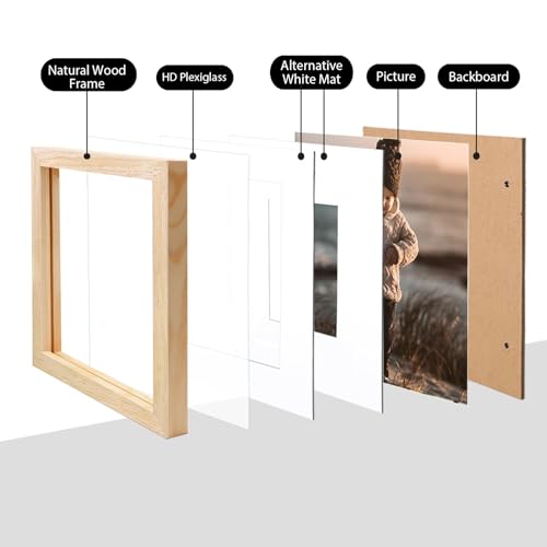 KINLINK 8x8 Picture Frame, Natural Square Solid Wood Frame for Pictures 4x4 and 6x6 with Mat or 8x8 without Mat, Wall and Tabletop Display Photo Frame Natural Wood Photo Frame 1 Pack - color: Natural, size: 8x8