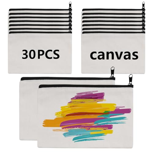 30 pcs Sublimation Blanks Makeup Bags Bulk, Black Zipper Canvas Pencil Bag,Polyester Tote Bags for Sublimation DIY Craft - color: Blank bags*30pcs
