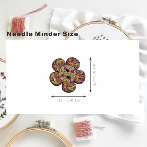 4 Pieces Retro Painted Small Flowers Needle Minder，Magnetic Pin Holder for Cross Stitch, Needlework and Embroidery Accessories，Magnetic Needle Nanny
