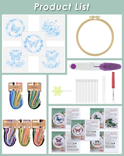 ERKOON 5 Sets Embroidery Kit for Adult Beginners Butterfly Cross Stitch - color: Butterfly and Flower