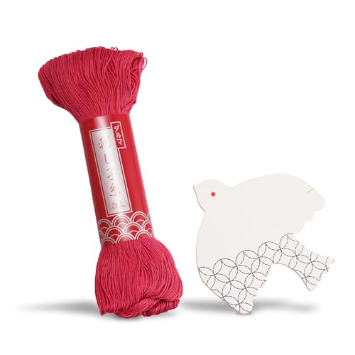Daruma Sashiko Thread Large Skein, 109 Yards Cotton Japanese Embroidery Thread, Fine or Medium-Weight, with Decorative Thread Card (Medium-Weight, Madder) - color: Madder, style: Medium-Weight