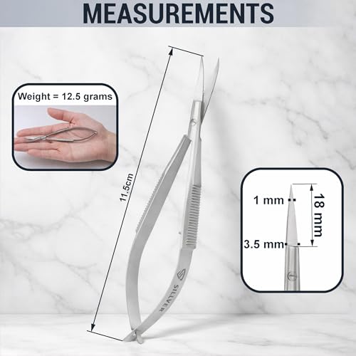 SILLVER Cuticle Scissors Extra Fine Curved Eyebrow Scissors - size: Slim 3-0.5mm Blade Width