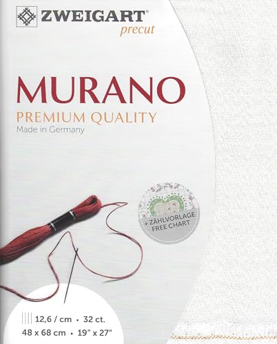 Wizardi Murano 32 Count Pearl Flecked White 3984/11. Needlework Canvas, Cross-Stitch Fabric, Embroidery Cloth, Needlepoint Canvas. 47% Cotton, 42% Viscose and 11% Met.Polyester. Precut Zweigart - color: Pearl Flecked White