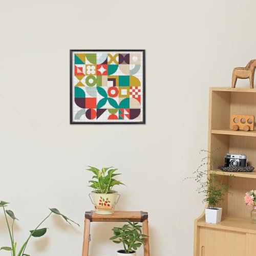 FREEBLOSS 11CT Cross Stitch Kit Cross Stitch Craft Kit with Stitching Guide for Beginners Memphis Stamped Embroidery Set Crossstitch Wall Hanging Set 17.7x17.7inch