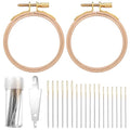 2PCS 3 Inch Wooden Embroidery Hoops, 30PCS 3 Sizes Embroiderys Needles, and 1PCS Needle Threader, Wood Circle Cross Stitch Hoops Ring Small Embroidery Hoop Frame Embroiderys Ring for Art Craft Sewing