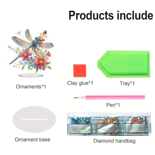 POETRYDRAW Diamond Art Ornament Desktop Kit Dragonfly, Stand Up Diamonds Painting Ornament for Adults, 5D DIY Special Diamond Gem Craft Tabletop Placement Board Kit - color: Dragonfly