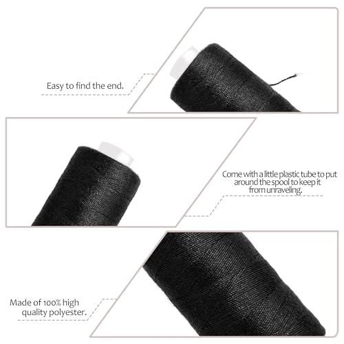 Quacc 6 Colors Sewing Thread Kit Strong Polyester Quilting Thread 393 Yards Per Spools for Machine DIY Hand Sewing (Black Series)