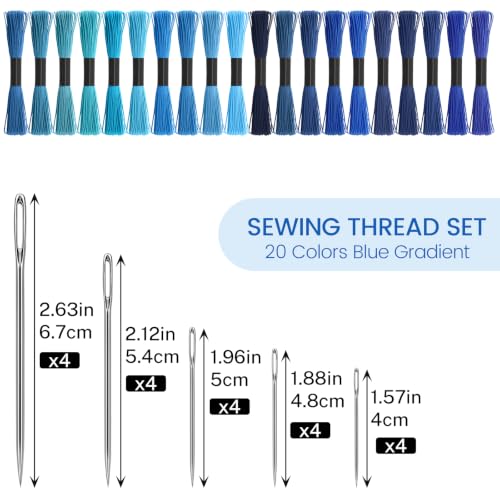 Sashiko Kit, Includes Sashiko Thread, 100% Cotton Fabric, Needle, Thimble, Threader, and Sashiko Pattern Template. Ideal for Sewing Beginners, Mending, and Hand Quilting. (20) - color: 20