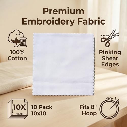 iNee Embroidery Fabric Squares Cotton, 10 Squares of 10 x 10-inch, White - color: White
