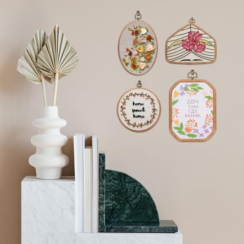 PATIKIL 2 Pieces 3.5" x 3.9" Square Embroidery Hoops Frame Round Imitated Wood Circle Cross Stitch Hoop Ring for Embroidery Art Craft Handy Sewing Decoration, Brown - size: 3.5" x 3.9"