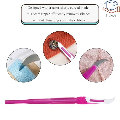 HAHIYO Pink Seam Ripper Ergonomic Grip Thread Stitch Remover Sewing Stitch Cutter Thread Ripper Unpicker Sewing Supply for Crafting Notions Quilting Hem with Cylindrical Handle, 5.3-Inch 2PCs