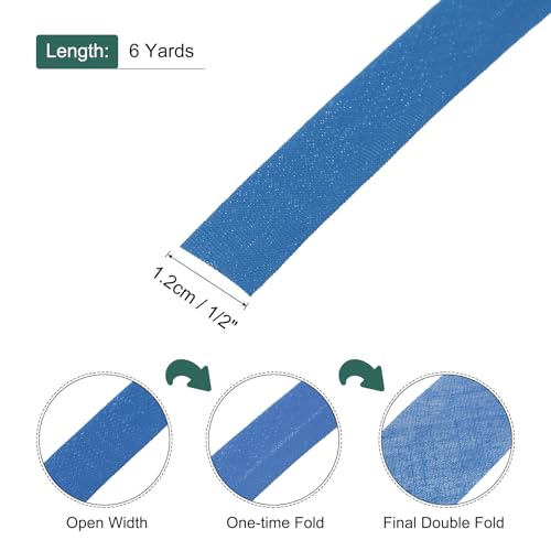 MECCANIXITY 1/2 Inch Double Fold Bias Tape Polyester Continuous Bulk Bias Tape for Sewing, Seaming Quilting Hemming Binding Crafts (Dark Blue 6 Yards) - color: Dark Blue, size: 1/2 Inch x 6 Yards