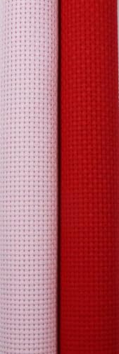 KCS 2 pc of 15" x 18"(38cmx45cm) 11 Count Cross Stitch Cotton Aida Cloth Needlework Fabric Box (Pink+Red, 11CT) - color: Pink+red, size: 11CT