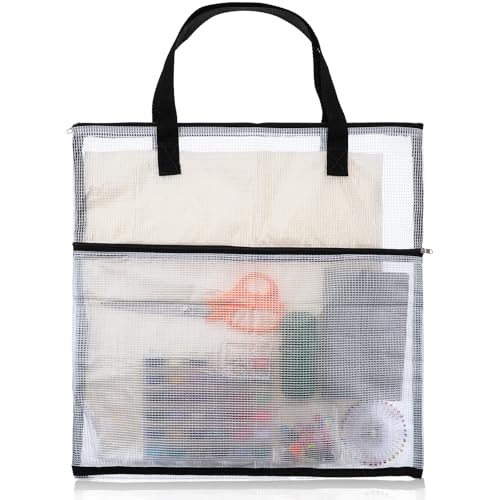 Elegaperma Sewing Project Bag, Needlepoint Project Bag Durable and Stylish Mesh PVC, Large-Capacity Project-Bags, Knitting Supplies, Office Supplies, Books (Black)