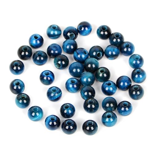 AD Beads Natural Gemstone 8mm Round Loose Beads Big Hole 2.5mm Sized 40pcs (Blue Tiger's Eye) - color: Blue tiger's eye