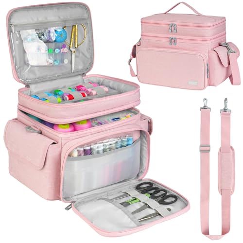 LEFOR·Z Small Sewing Supplies Organizer Bag(10.5 x 8 x 9inch),Sewing Box - color: Pink