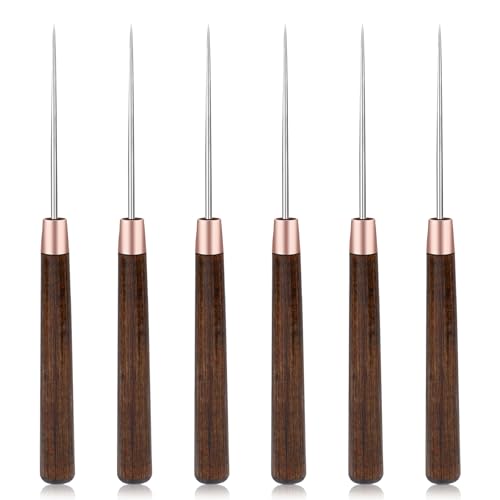 ZXIIXZ 6 Pcs Scratch Awls with Wooden Handle Leather Stitching Sewing Awl - color: 6 Pcs Wooden Brown