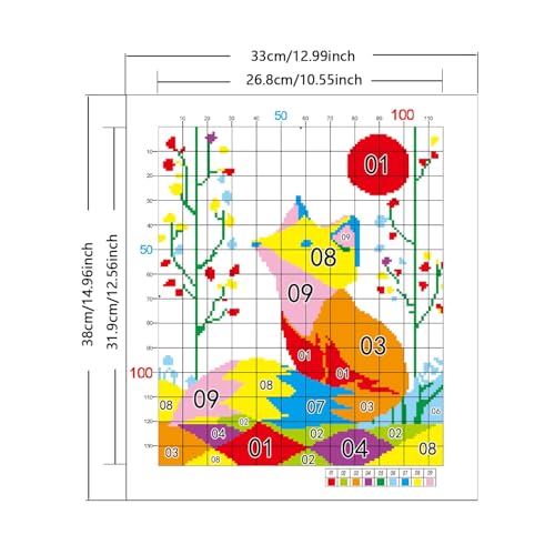Zhenqing Geometric Red Fox Stamped Cross Stitch Kit for Adults Beginners, 11CT Printed Cross Stitch on White Cotton Fabric, Woodland Animal DIY Needlework Home Decor (66158) - color: Geometric Red Fox