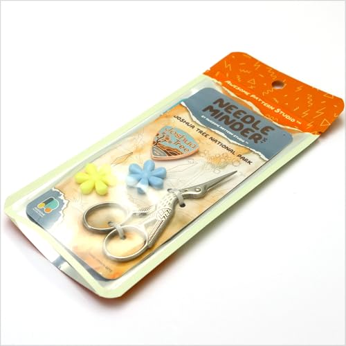 Awesome Pattern Studio Needle Minder Set - Joshua Tree Magnetic Needle Minder + 2 Needle Threaders + Crane Scissors. Enamel Pin for Cross Stitch, Embroidery and Craft - size: Joshua Tree Classic Design - SET #2