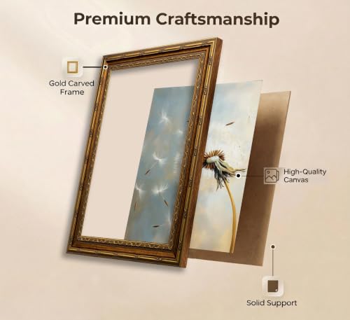Vintage Gold Frame Timeless Dandelion Wall Art Rustic Farmhouse Flower Botanical Wall Decor Painting Picture Cottagecore Plant Floral Oil Canvas Prints Painting Print, Elegant Nature for Living Room Bedroom, Spiritual Inspirational - color: Botanical, siz