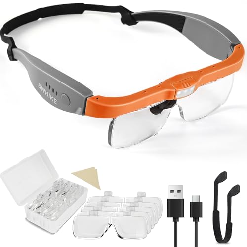 Magnifying Glass with Light Hands Free Magnifying Glasses Headset - color: Orange & Gray, size: Without Case