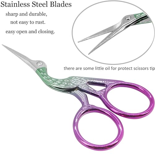 BIHRTC 3.6" Precision Crane Scissors,Stainless Steel with Leather Cover - color: Green Pink, size: 3.6inch