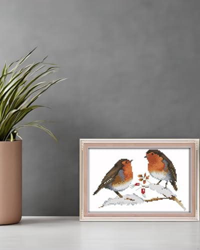 CaptainCrafts Cross Stitch Kits Full Range Counted Fabric DIY Art Needlecrafts Embroidery Kit for Adults Beginner (Unpreprint 14CT, Two Little Birds) - color: Two Little Birds, size: Unpreprint 14CT