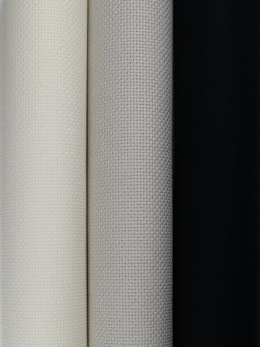 KCS 3 pc of 15" x 18"(38cmx45cm) Counted Cross Stitch Cotton Aida Cloth Needlework Rolled Fabric Box,14CT,Antique White+Pearl Grey+Black - color: Antique White+pearl Grey+black, size: 14CT