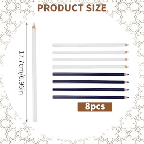BOXOB 8pcs Fabric Pencils for Sewing, Water Soluble Sewing Fabrics Tailors Markers Pen Practical Marking & Tracing Tool for Dressmaking Quilting Embroidery DIY Crafts (Blue, White) - color: Blue, White