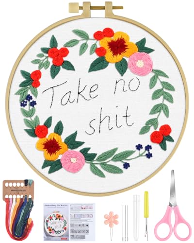 ERKOON Embroidery Kit for Beginners, Flower Cross Stitch Set for Include Embroidery Cloth Hoops Threads for Craft Lover Hand Stitch with Embroidery Skill Techniques (Happiness Wreath) - color: Happiness Wreath