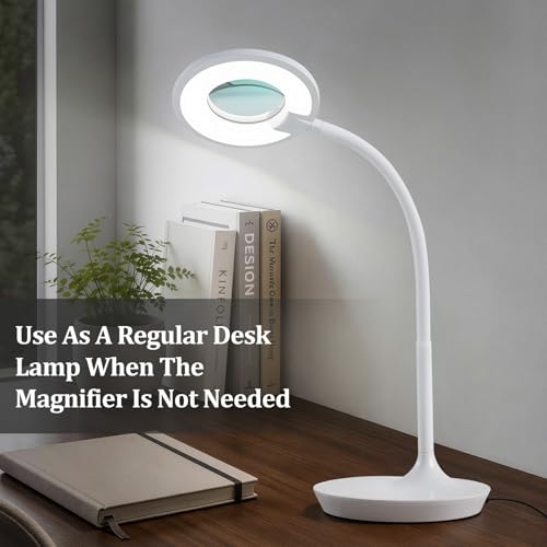 3X+6X Magnifying Glass with Light and Stand, Dimmable LED Magnifying Lamp - color: White