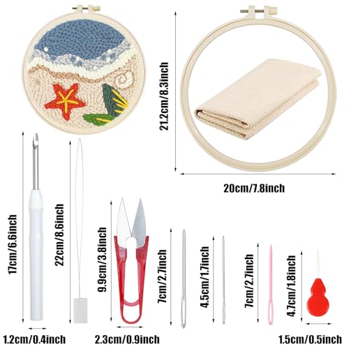 Woohome Punch Needle Kit Included Plastic Hoops, Punch Needle Cloth, Color Yarn and Punch Needle Tools for Adults, Beginners (Beach, Hut, Sunset) - color: Color 14