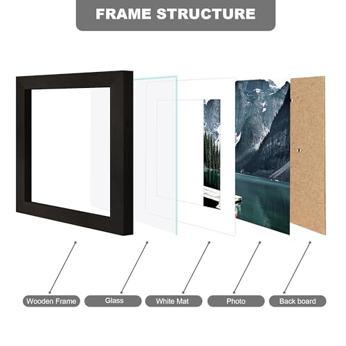 Hongkee 5x5 Picture Frame with Real Glass - Display Pictures 4x4 with Mat or 5 x 5 without Mat, Photo Frame for Wall or Table Top Display(Black, 3 Pack) - color: Black, size: 5x5 in