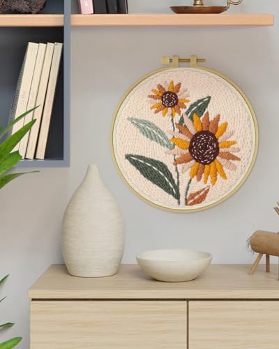 ERKOON Punch Needle Kit Beginners Adults, DIY Easy Flower Embroidery Set for Starter Art Craft, Needling Punching Project with Patterns, Tools, Yarns, Hoop, Instruction (Sunflowers) - color: Sunflowers